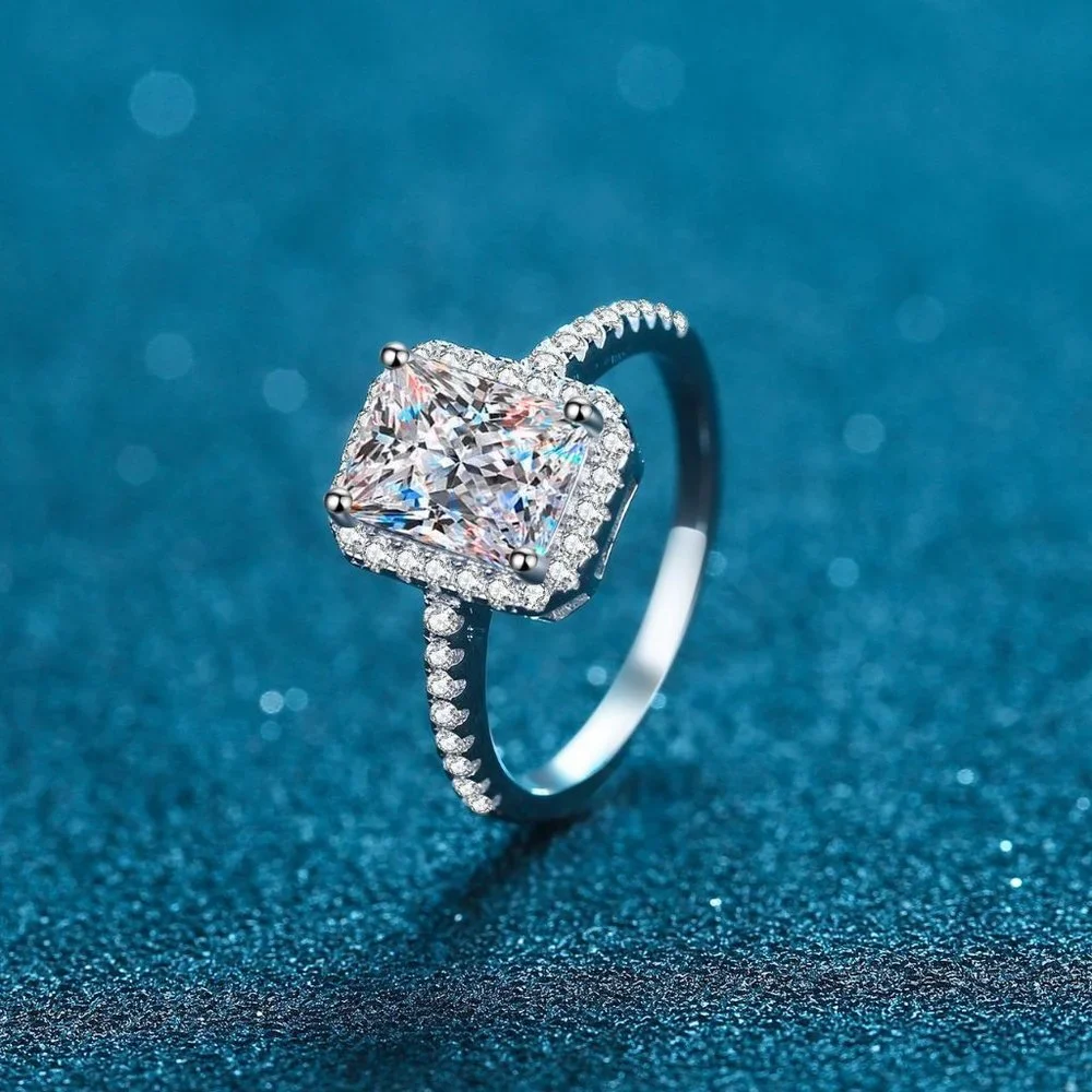 Certified 2ct. t.w. Diamond Moissanite Radiant Cut Engagement Ring NEW - Picture 3 of 8